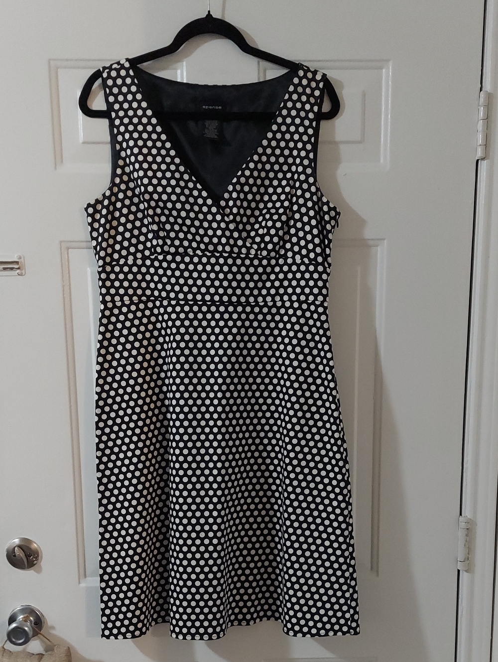 Misses, Side Zip, Sleeveless, Black and White Polka Dot Fit-and-Flare Dress